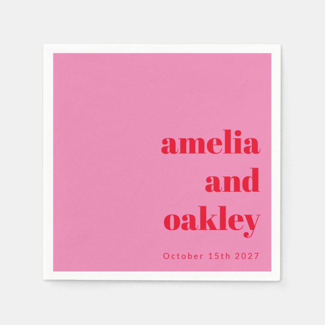 Serviette En Papier Gras moderne rose et rouge Retro mariage personnal (Devant)