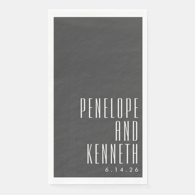 Serviette En Papier Gras Noms Typographie rétro Noir Blanc Mariage (Devant)