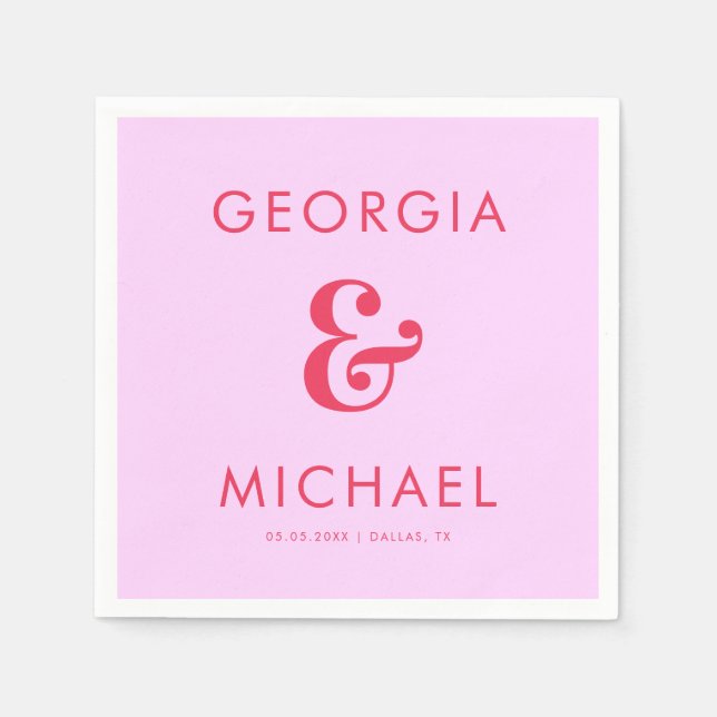 Serviette En Papier Gras Retro Rose & Rouge Ampersand Seventies Mariag (Devant)