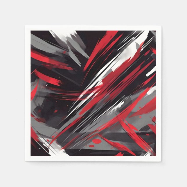 Serviette En Papier Gras Rouge Et Gris Dynamique (Devant)