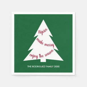 Serviette En Papier Gras Vert Blanc Noël Arbre Nom Fête
