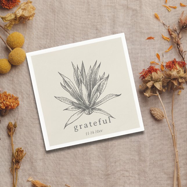 Serviette En Papier Grateful Rustic Succulent Thanksgiving Napkin (Grateful Rustic Succulent Thanksgiving Napkin)