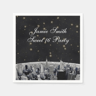 Serviette En Papier Grave New York Skyline 2 Noir Étoile Dorée