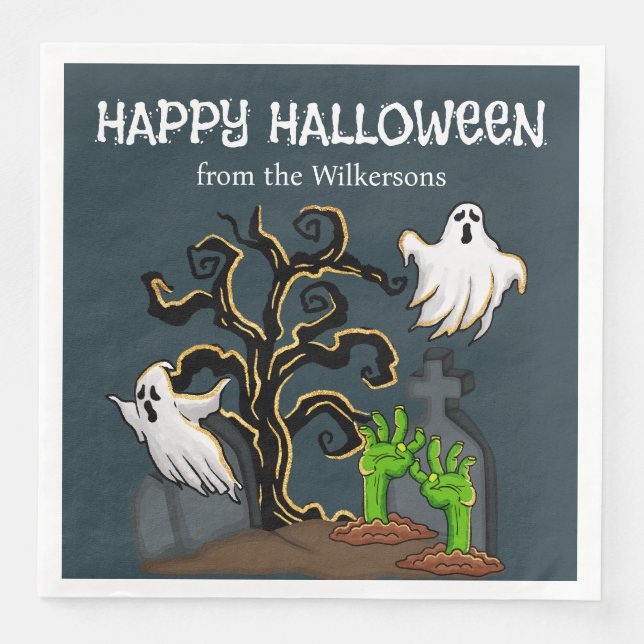 Serviette En Papier Graveyard Zombie et Ghosts mignon fête d'Halloween (Devant)