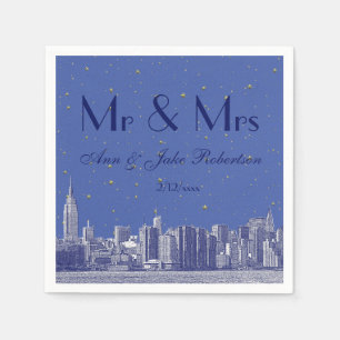 Serviette En Papier Gravure de la skyline de NYC en toile de fond bleu