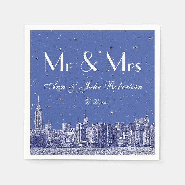 Serviette En Papier Gravure de la skyline de NYC fond bleu étoilé pour (Devant)