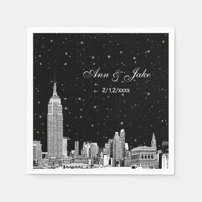 Serviette En Papier Gravure de la skyline de NYC Fond de mariage DIY é (Devant)