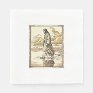 Serviette En Papier Gravure de marche spirituelle vintage sur l'eau