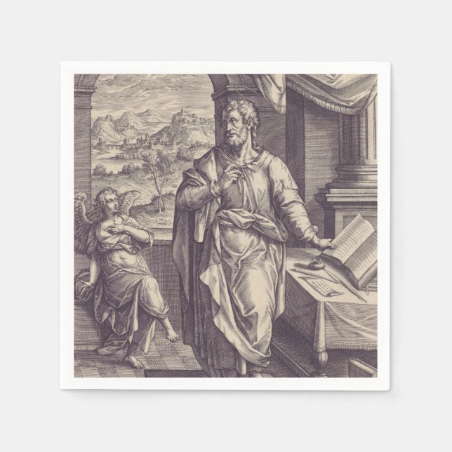 Serviette En Papier Gravure de saint Matthieu, Inspiration divine (Devant)