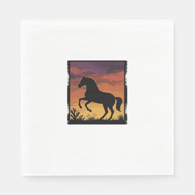 Serviette En Papier Gravure occidentale silhouette de cheval au couche (Devant)