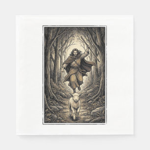 Serviette En Papier Gravure vintage berger et agneau forêt