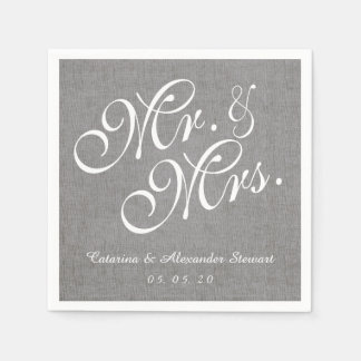Serviette En Papier Gray Linen M. et Mme Mariage Papier Napkins
