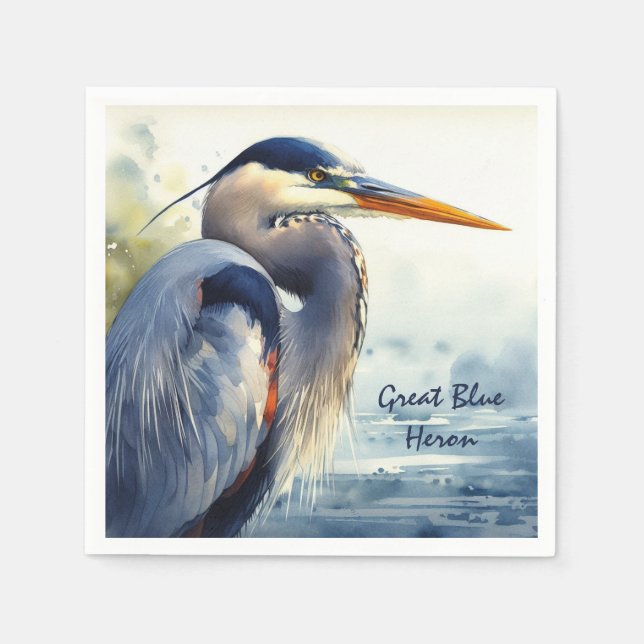 Serviette En Papier Great Blue Heron Aquarelle Oiseau Art Zones humide (Devant)
