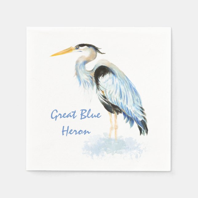 Serviette En Papier Great Blue Heron Aquarelle Oiseau Art Zones humide (Devant)