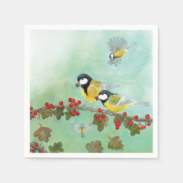Serviette En Papier Great Tit Birds & Hawthorn Red Berries (Devant)