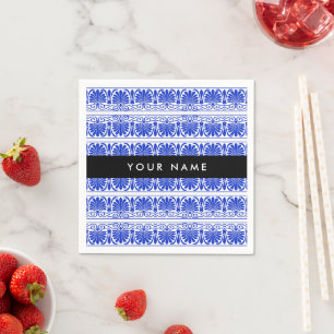 Serviette En Papier Grec Fret Arabesque Bleu, Votre Nom, Personnaliser