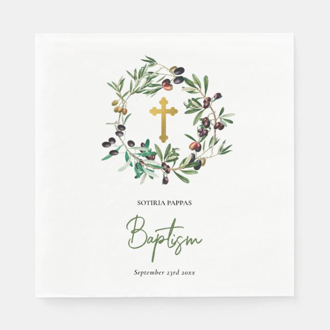 Serviette En Papier Grec Orthodoxe baptême Baptême Olives Verdure (Devant)
