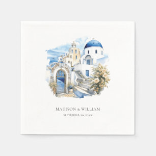 Serviette En Papier Grèce Aquarelle Personnalisée Minimale Mariage