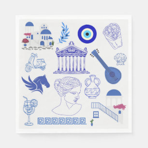 Serviette En Papier Grèce Bleu et Blanc