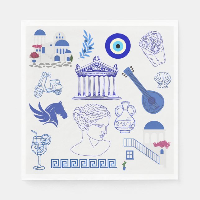 Serviette En Papier Grèce Bleu et Blanc (Devant)