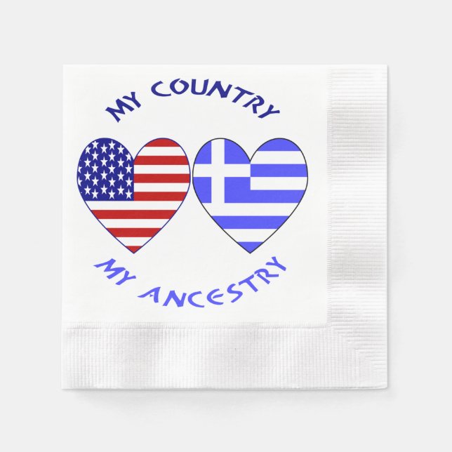 Serviette En Papier Grèce USA Coeur Drapeau Mon pays Mon ancêtre (Devant)