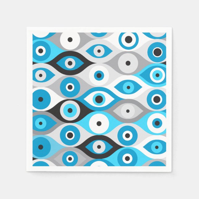 Serviette En Papier Grecs mal yeux motif bleus et gris (Devant)