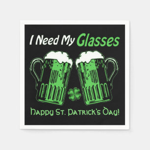 Serviette En Papier Green Beer St. Patrick's Day Green & Black Napkins