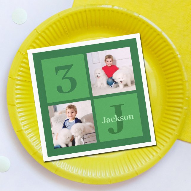 Serviette En Papier Green Birthday Photo Collage Parti personnalisé (Créateur téléchargé)