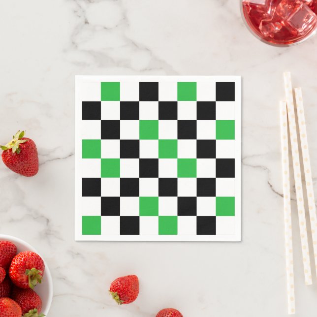 Serviette En Papier Green Black White Checkered Pattern Design  (En situation)