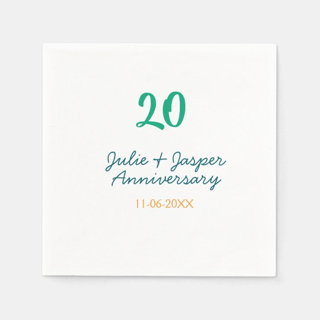 Serviette En Papier Green blue 20th anniversary name date orange  (Devant)