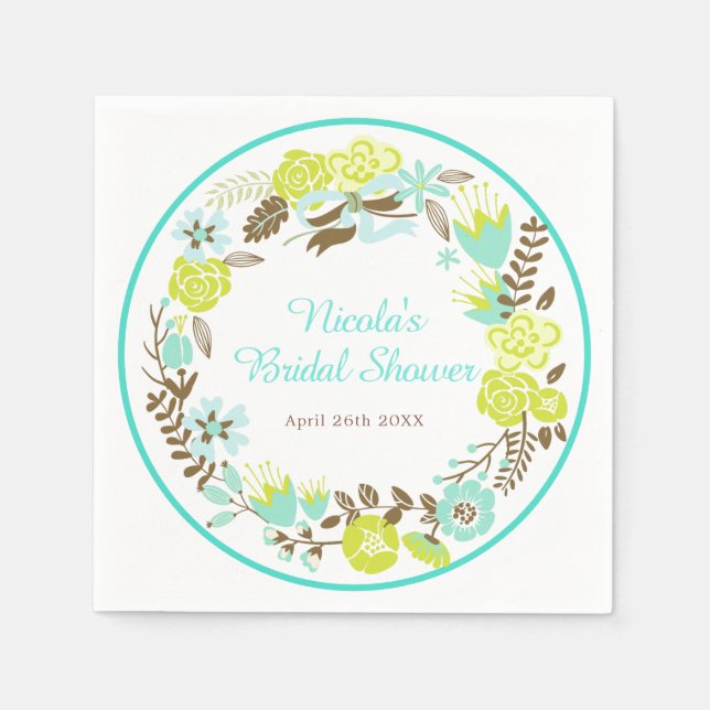 Serviette En Papier Green & Brown Floral Wreath Bridal Shower (Devant)