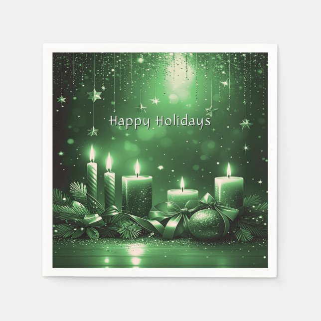 Serviette En Papier Green Candles Christmas Holiday Napkin (Devant)