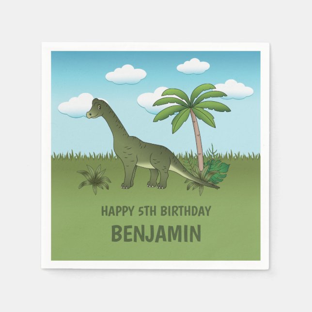 Serviette En Papier Green Cute Brachiosaurus Dinosaur Anniversaire des (Devant)