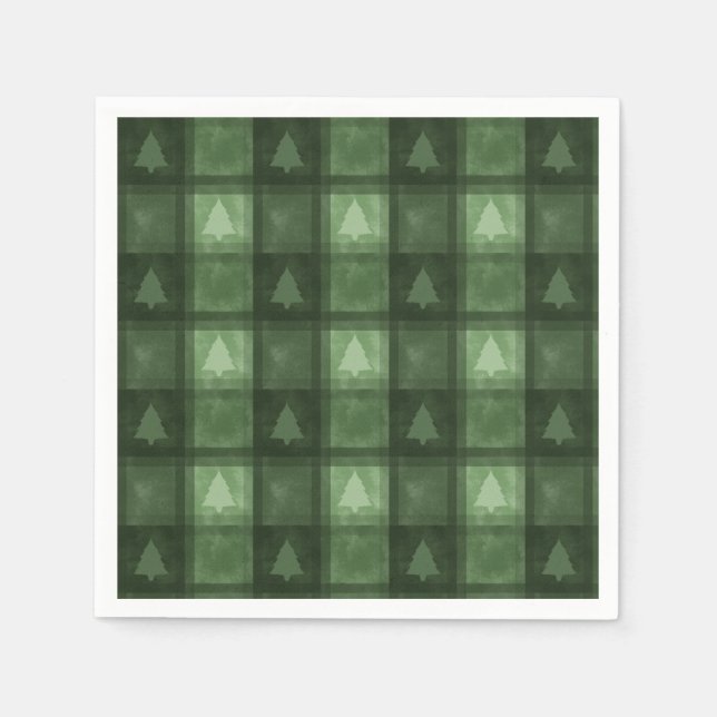 Serviette En Papier Green Decorative Plaid With Fir Trees Christmas (Devant)