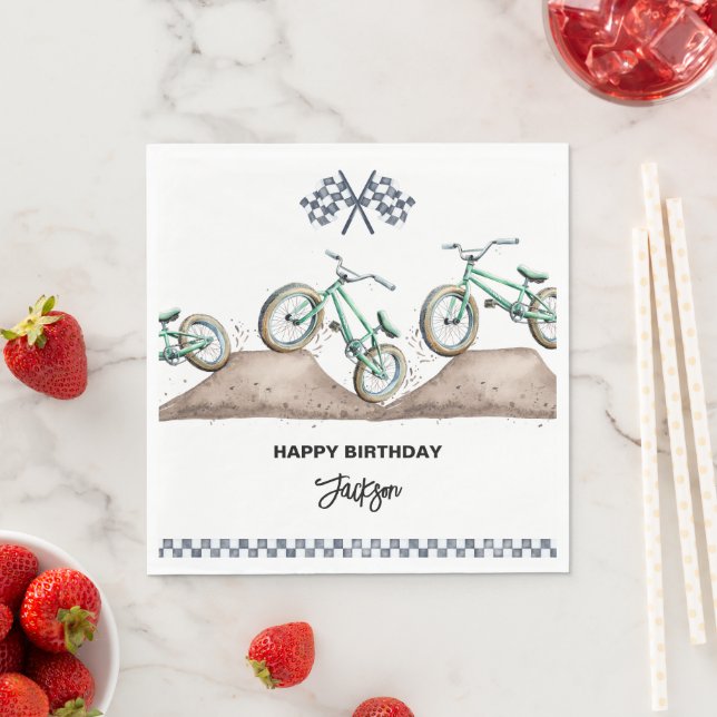 Serviette En Papier Green Dirt Bike BMX party (En situation)