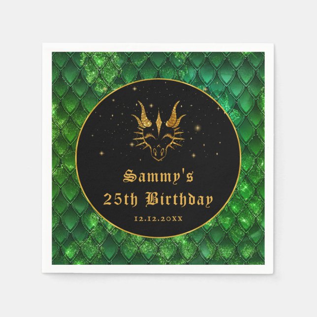 Serviette En Papier Green Dragon Scales Gold Faux Parties scintillant  (Devant)