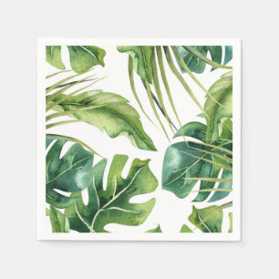 Serviette En Papier Green Elegant Tropical Summer Palm Feuille Mariage