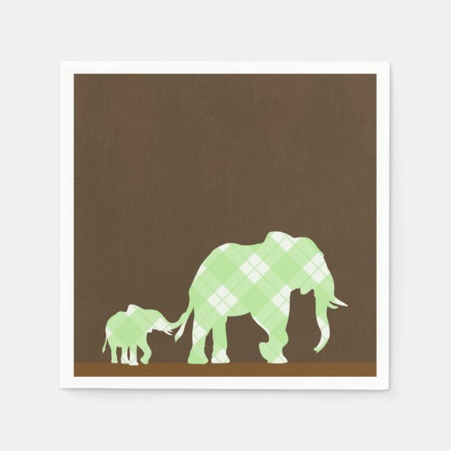 Serviette En Papier Green Elephants Brown tendance Baby shower moderne (Devant)