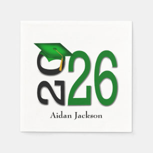 Serviette En Papier Green et Black 2025 Graduation avec nom