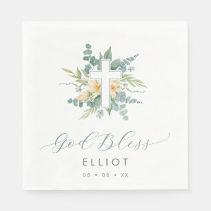 Serviette En Papier Green Eucalyptus Cross Dieu Baptême béni