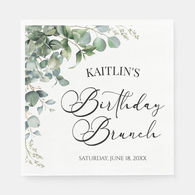 Serviette En Papier Green Eucalyptus Feuille Botanical Birthday Brunch (Devant)