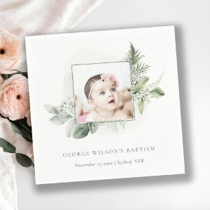 Serviette En Papier Green Eucalyptus Photo Foliage Croix Baptême