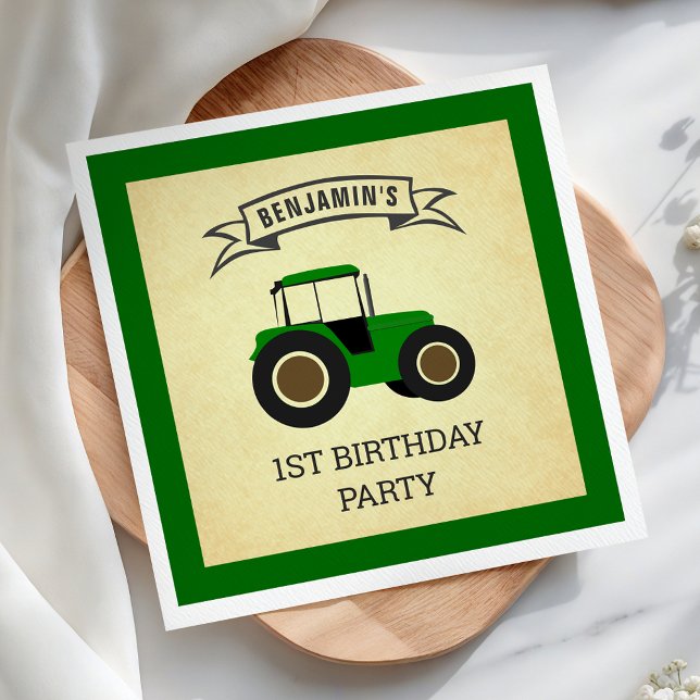 Serviette En Papier Green Farm Tractor Anniversaire de enfant Party (Créateur téléchargé)