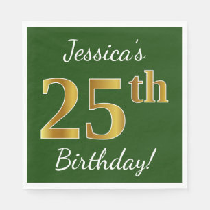 Serviette En Papier Green, Faux Gold 25e anniversaire + Nom personnali