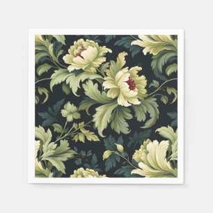 Serviette En Papier Green Floral Peony Moderne
