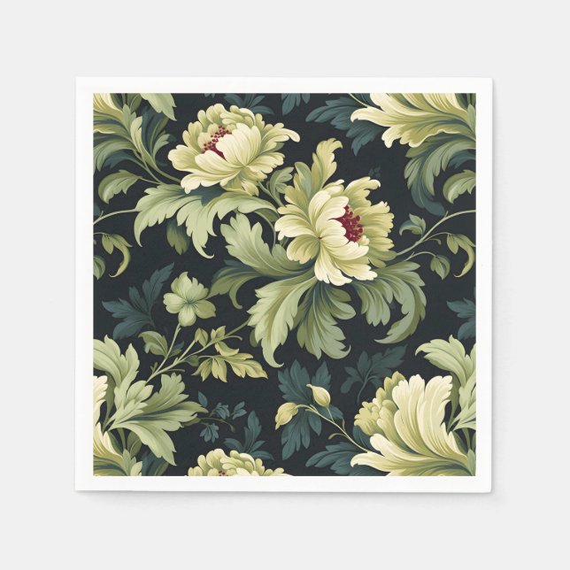 Serviette En Papier Green Floral Peony Moderne (Devant)