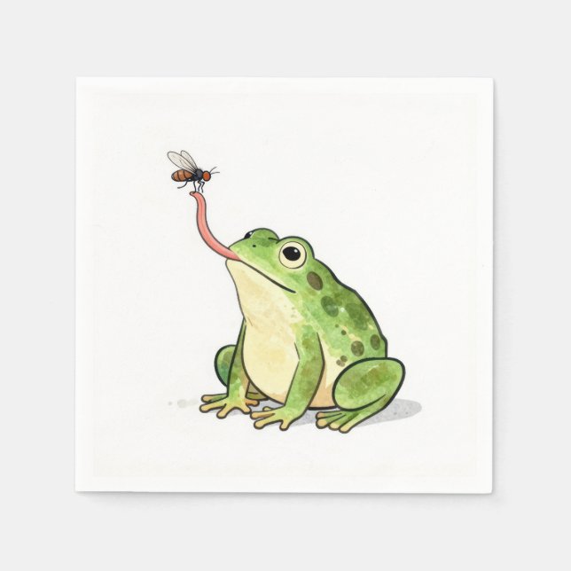 Serviette En Papier Green Frog Catching a Fly (Devant)