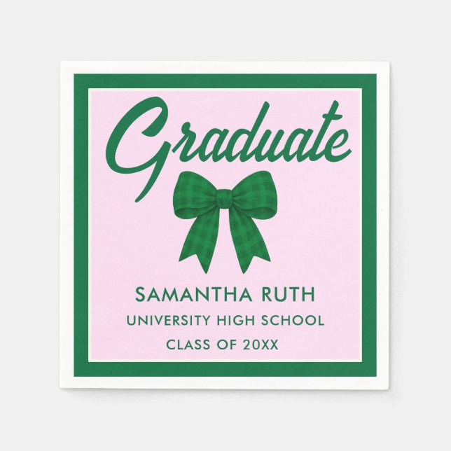 Serviette En Papier Green Gingham Bow Graduation Party (Devant)