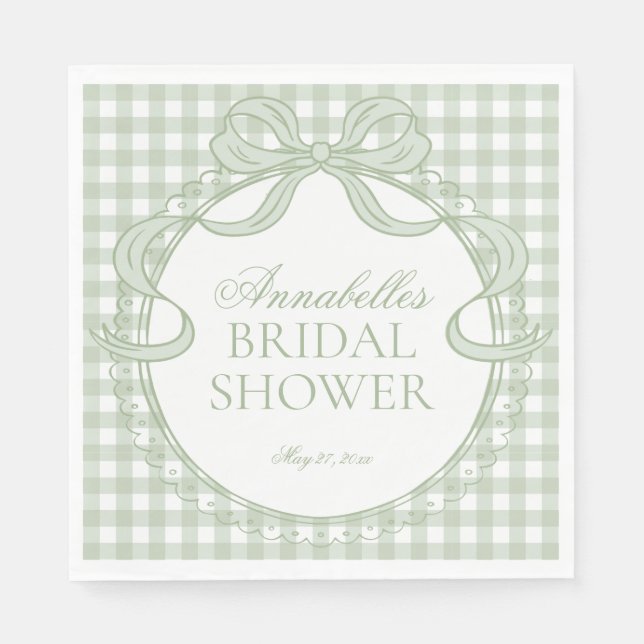 Serviette En Papier Green Gingham Coquette Bow Bridal Shower Dessert (Devant)