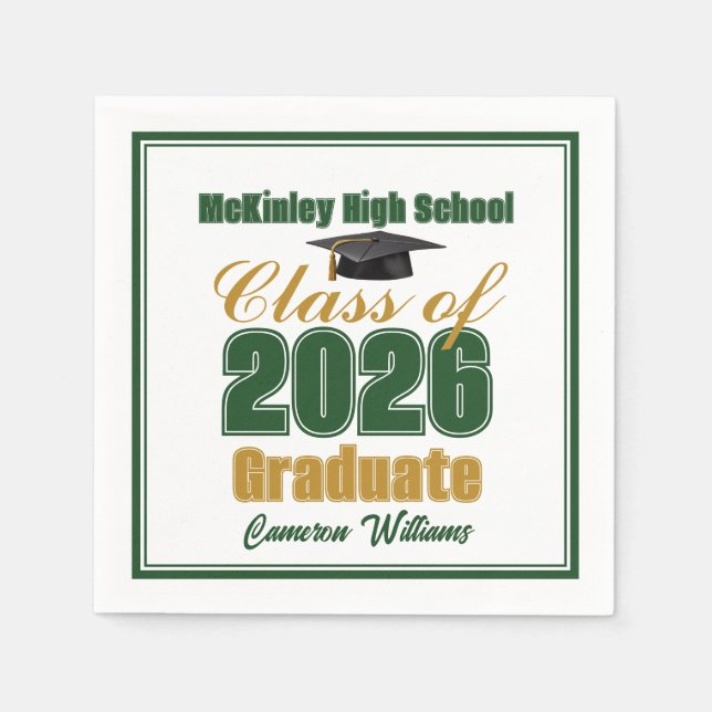 Serviette En Papier Green Gold Class of 2026 Custom Graduation Party (Devant)